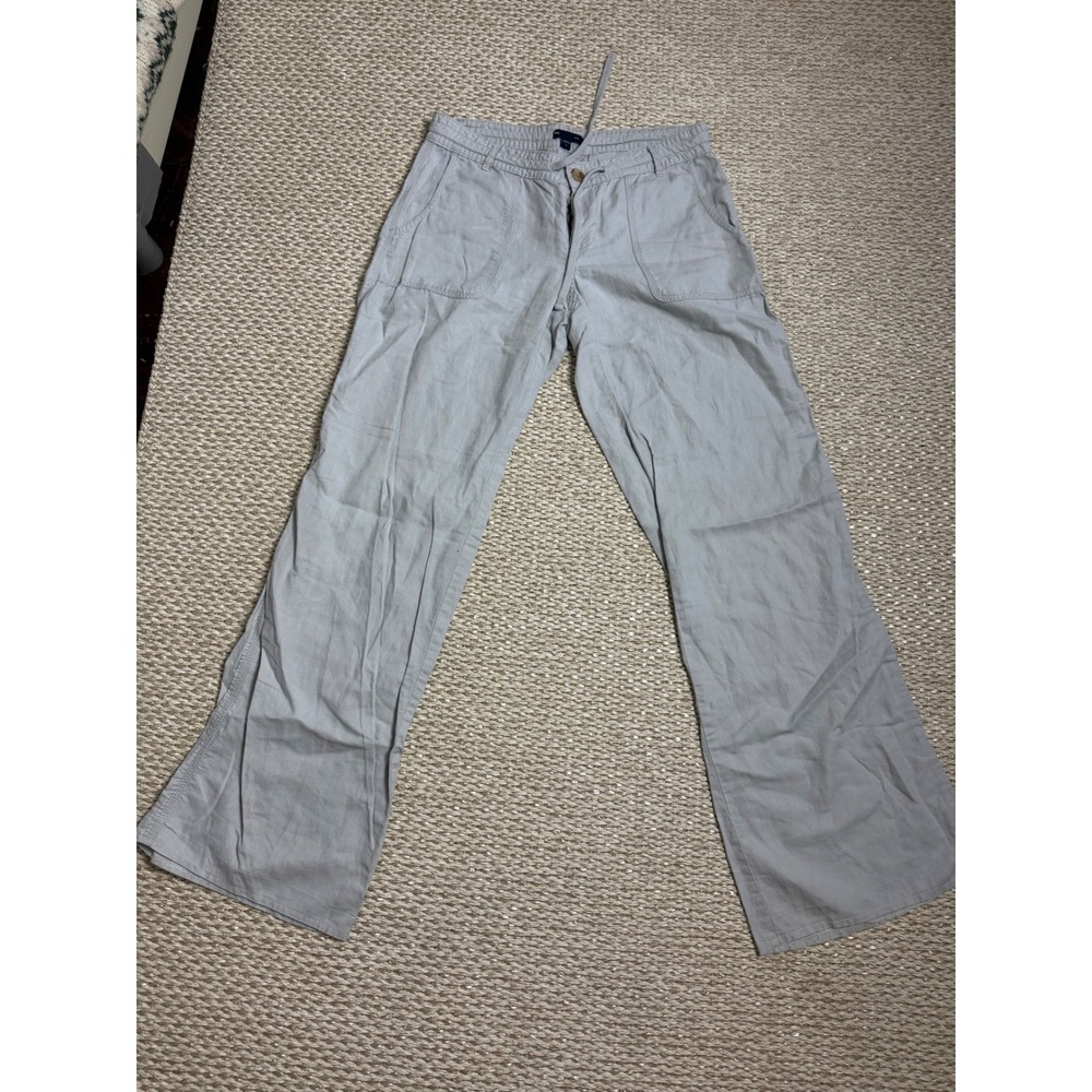 Gap Grey Linen Cotton Blend Wide Leg Drawstring Pants Y2K low rise euro summer 4
